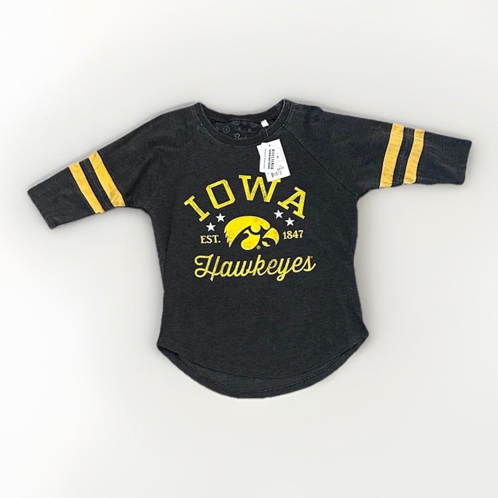 Iowa Hawkeyes Pressbox Jade Vintage Washed 3/4-Sleeve Raglan Jersey Shirt, Small